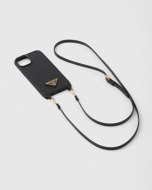 Prada Metallic Saffiano Leather Cover For Iphone 14 Pro