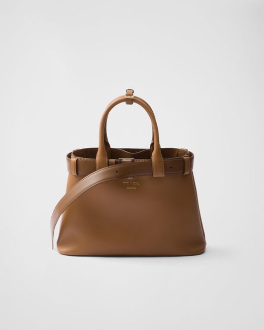Prada Brown Buckle Medium Leather Handbag With Belt