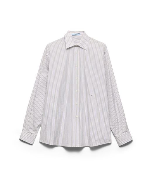 Prada White Embroidered Striped Poplin Shirt