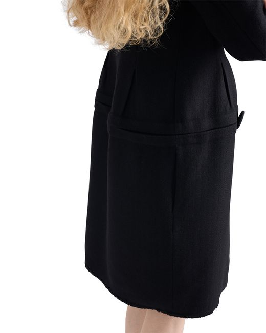 Prada Black Chevron Wool Dress With Belt