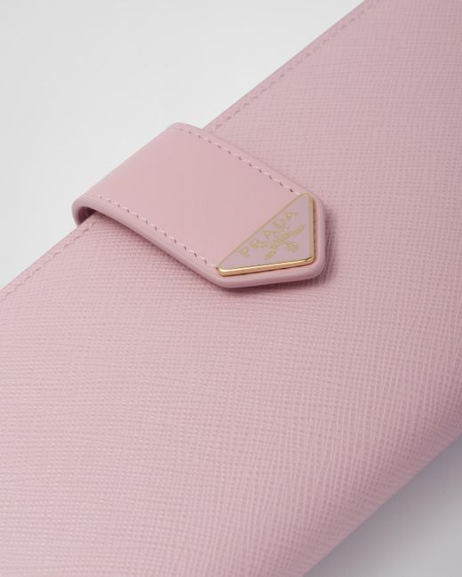 Prada Pink Large Saffiano And Smooth Leather Wallet