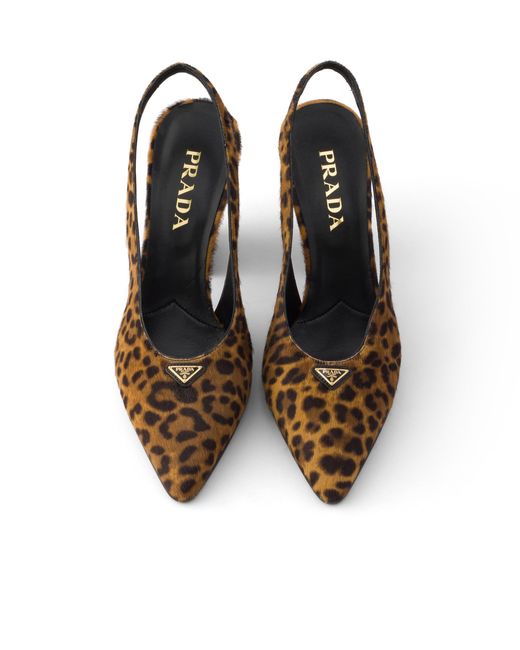 Prada White Printed Leather Slingback Pumps, Honey