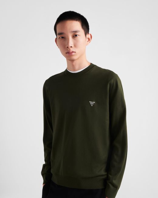 Prada Green Superfine Wool Crew-Neck Sweater for men