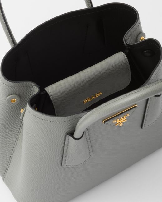 Prada Gray Double Mini Bag Aus Saffiano-leder