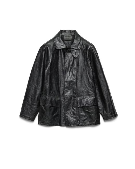 Prada Black Vintage-Look Leather Blouson Jacket for men
