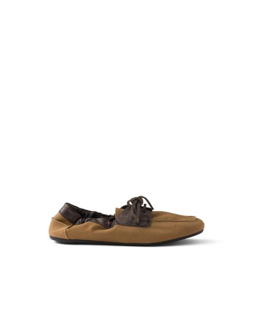 Prada White Shuffle Aged Canvas And Leather Boat Shoes, Size 5,5 for men