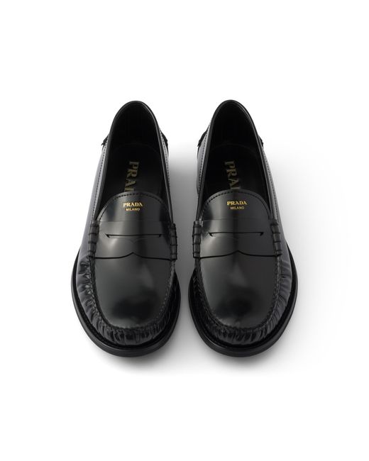 Prada Black Brushed Leather Loafers, Size 5 for men
