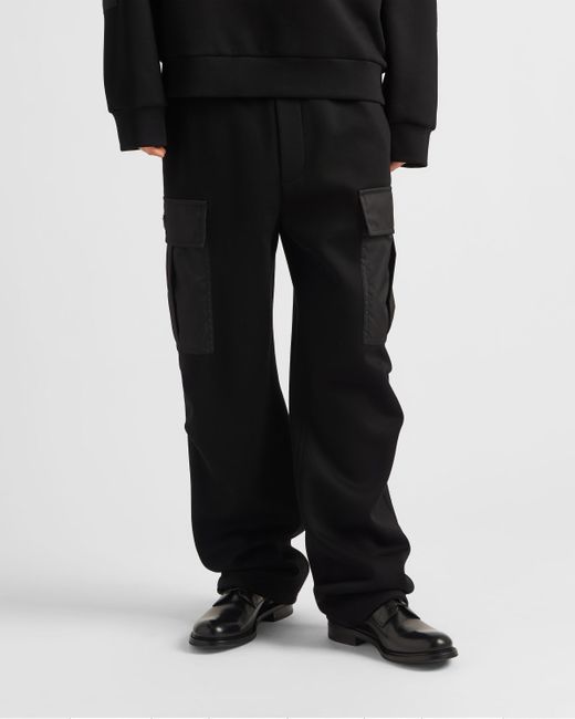 Prada Black Cotton Fleece Pants With Re-nylon Details for men