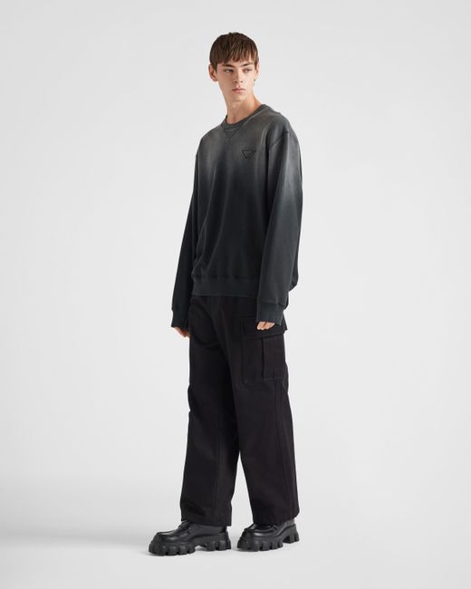 Prada Black Oversized Garment-dyed Cotton Sweatshirt for men