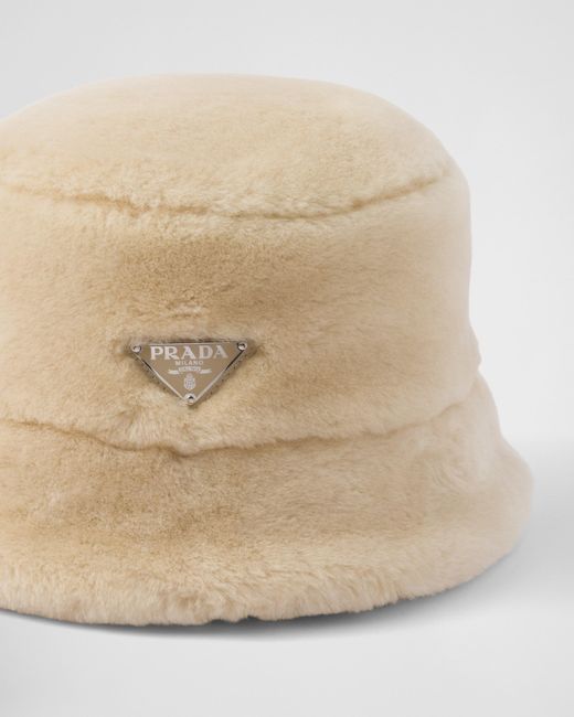 Prada White Shearling Bucket Hat