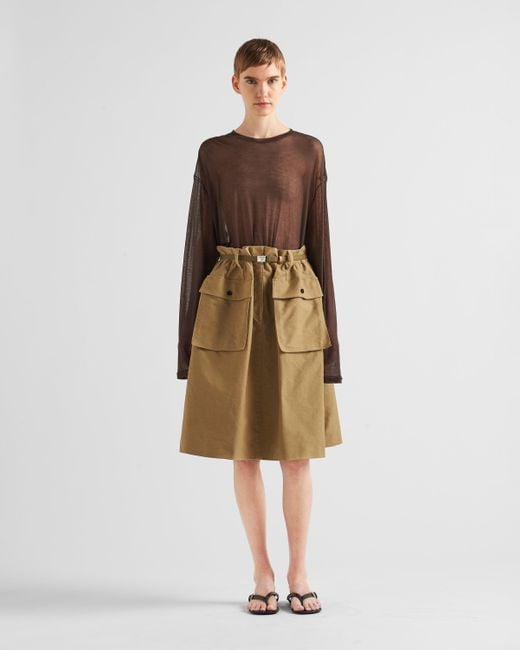 Prada Natural Cotton Satin Midi-Skirt