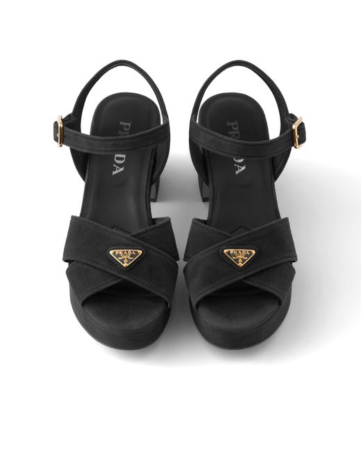 Prada Black Suede Platform Sandals