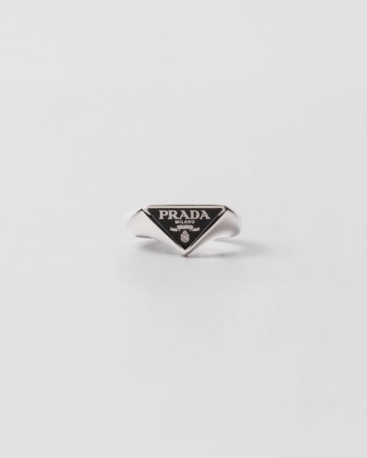 Prada White Enameled Ring for men