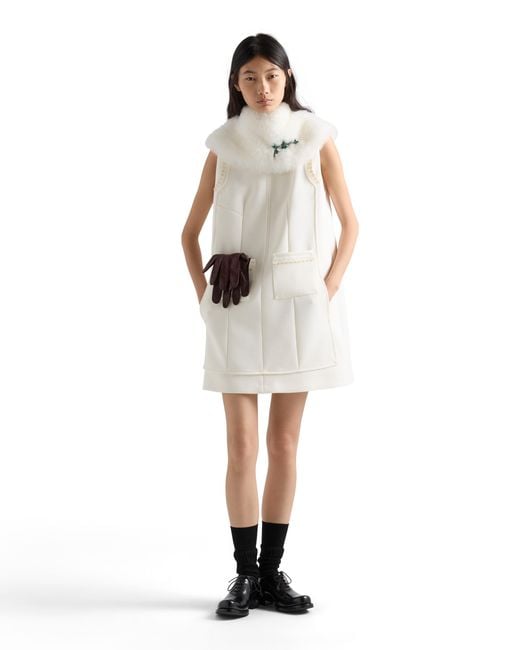 Prada White Embroidered Natté Fabric Mini-Dress