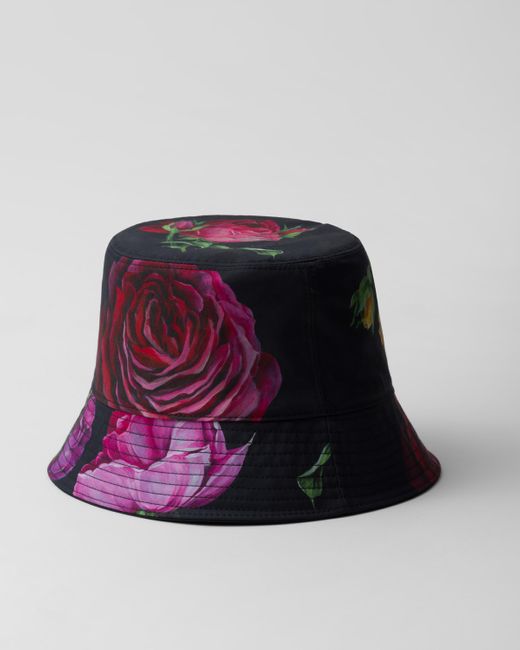 Prada Black Reversible Printed Cotton Bucket Hat