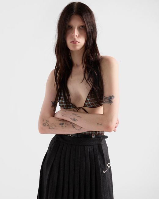 Prada Multicolor Checked Georgette Bra