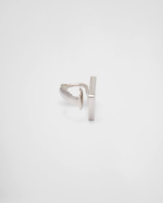 Prada White Symbole Clip Left Earring