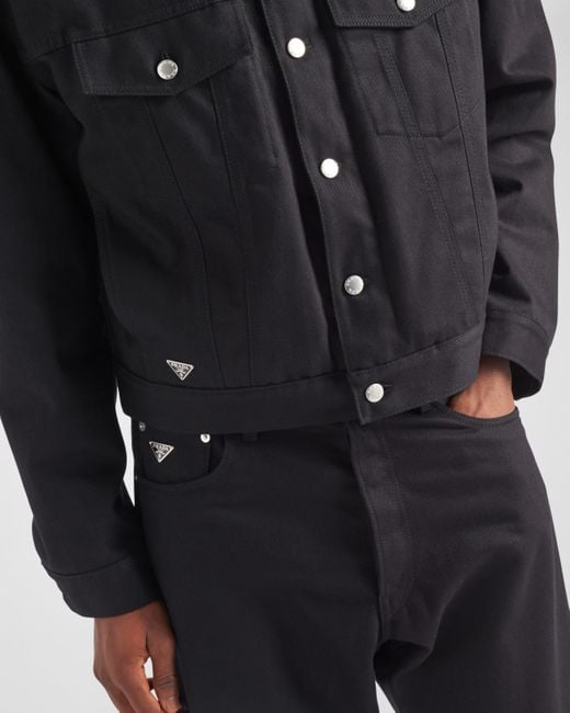 Prada Black Padded Bull Denim Blouson Jacket With Shearling Lining for men