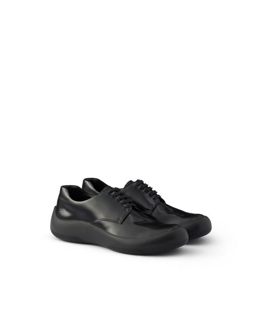 Prada Black Brushed Leather Laced Shoes for men