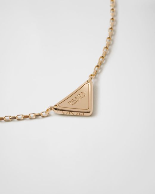Prada White Eternal Gold Micro Triangle Pendant Necklace In Yellow Gold And Diamonds