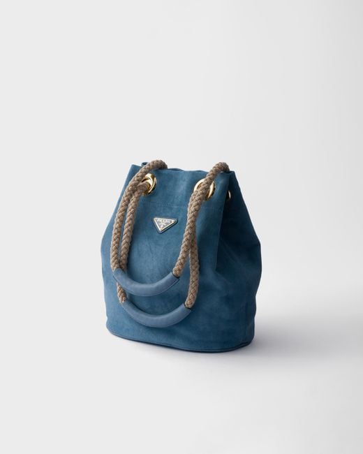 Prada Blue Small Mariner Suede Bucket Bag