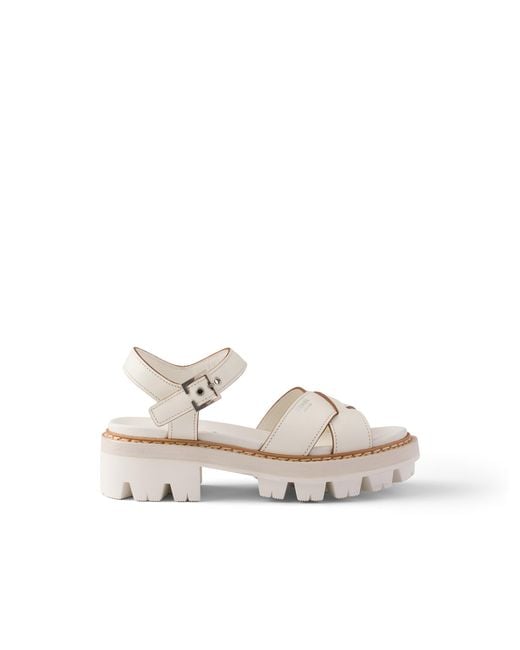 Prada White Leather Sandals