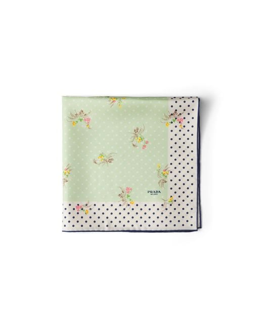 Prada Green Printed Silk Twill Scarf 55 Sap/Ivory