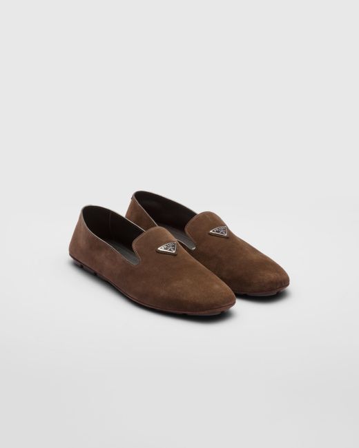 Prada Brown Suede Driving Shoes for men