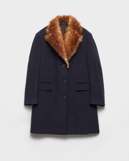 Prada Blue Einreihiger Mantel Aus Tuch