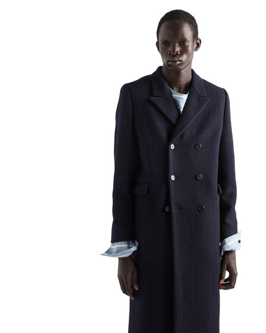 Prada Blue Double-Breasted Wool Coat for men