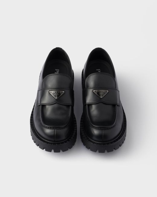 Prada Loafer Aus Gebürstetem Leder in Black für Herren