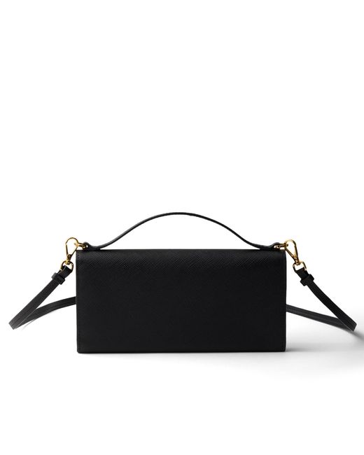 Prada Black Saffiano Leather Wallet With Shoulder Strap