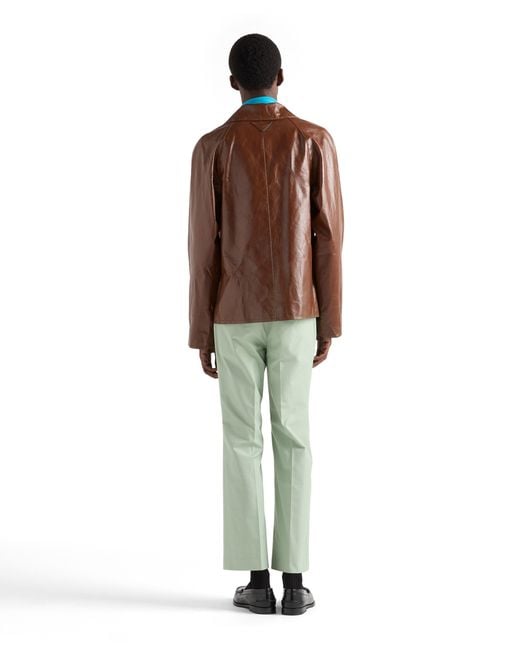 Prada Brown Vintage-Look Leather Blouson Jacket for men