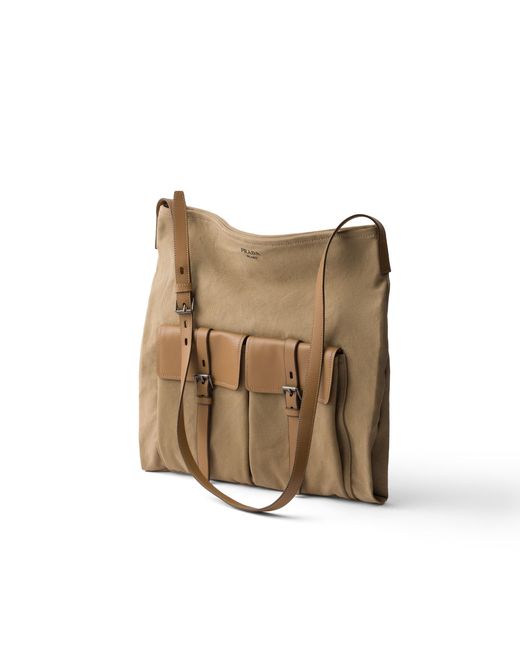 Prada Natural Route Canvas And Leather Shoulder Bag for men