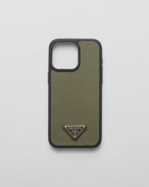 Prada Green Saffiano Leather Cover For Iphone 15 Pro Max for men