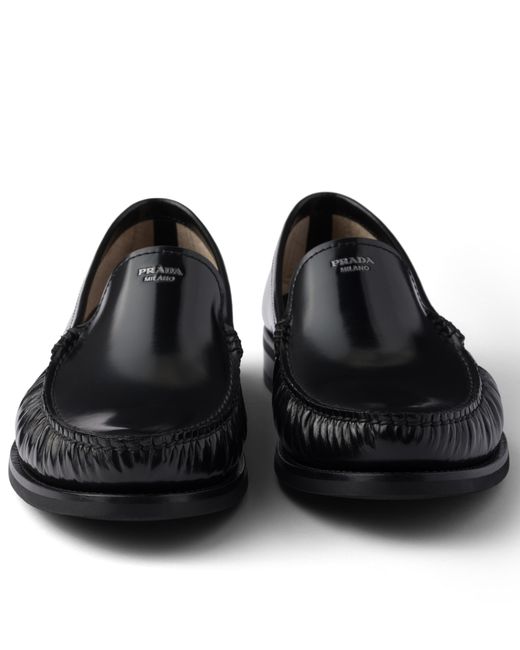 Prada Black Brushed Leather Loafers, Size 5,5 for men