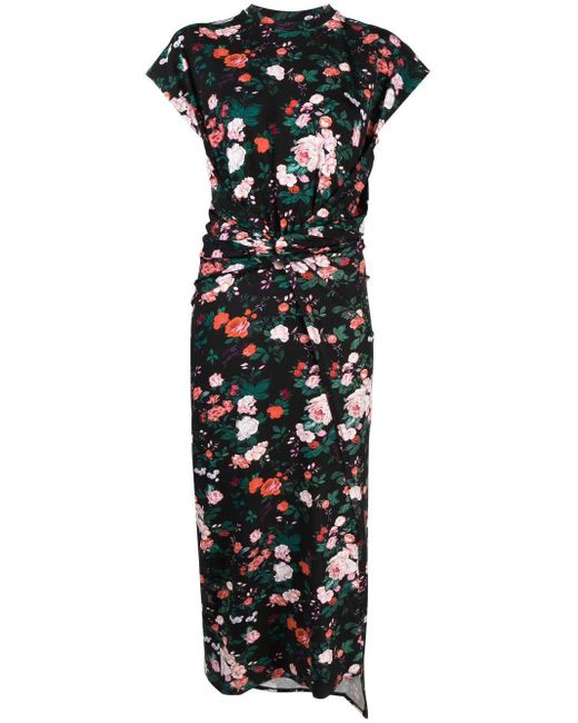 Abito Midi Con Nodo E Fantasia Floreale di Rabanne in Black