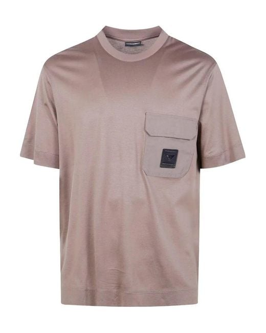 T-Shirt A Maniche Courte Con Tasca di Emporio Armani in Brown da Uomo