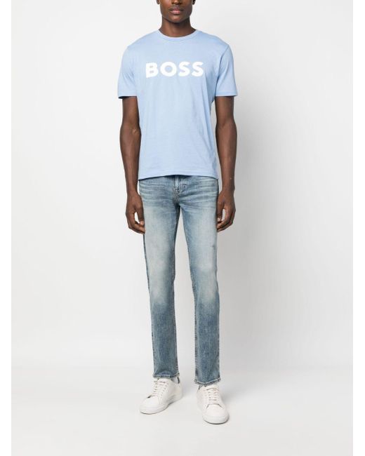 T-Shirt Logo Stampa di Boss in Blue da Uomo
