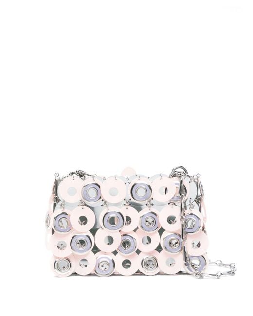 Borsa Argento E Rosa Sparkle Discs di Rabanne in White