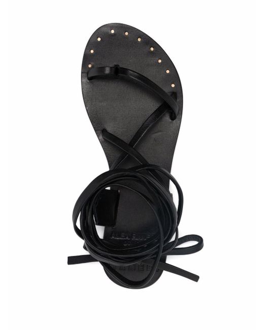 St Tropez Tie-Up Leather Sandals Tie- Up di Manebí in Black