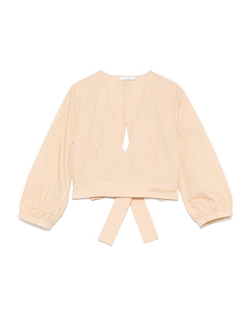 Blusa Con Fiocco Logato di Patrizia Pepe in Natural