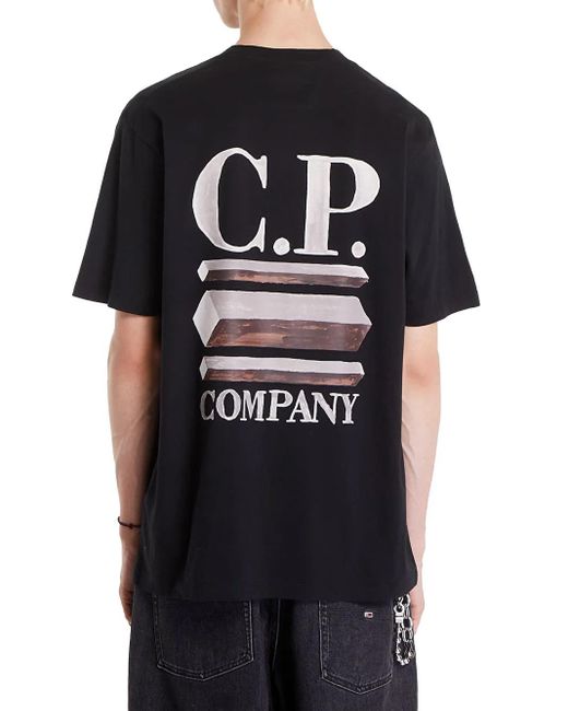 T-Shirt Nera Logo Grafica di C P Company in Black da Uomo