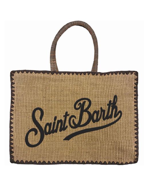 Borsa Vivian Jute Ricami Neri di Mc2 Saint Barth in Natural