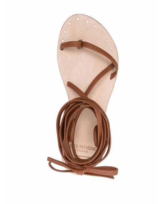 St Tropez Tie-Up Leather Sandals Tie-Up di Manebí in Brown