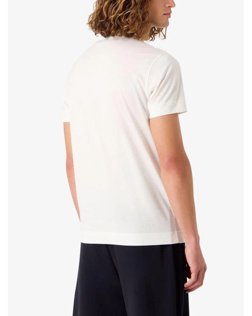 T-Shirt Bianca Con Logo Ricamato E Collo A Giro di Emporio Armani in White da Uomo