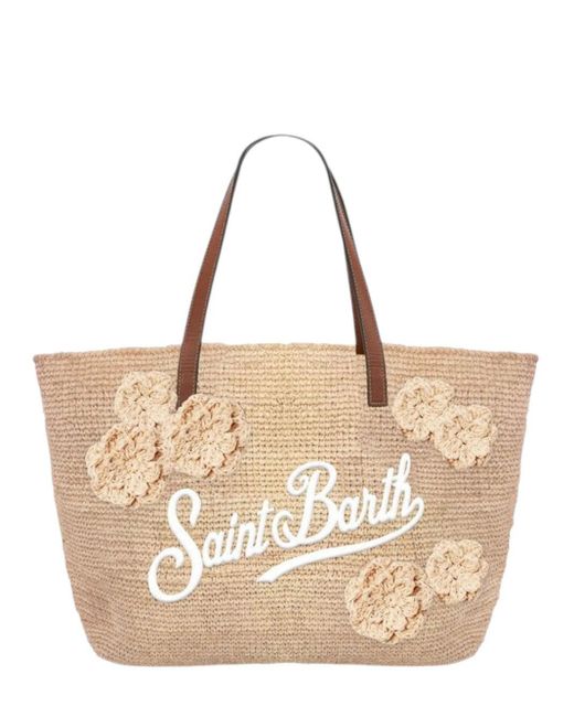 Borsa Rafia City Mid Con Fiori di Mc2 Saint Barth in Natural