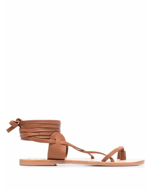 St Tropez Tie-Up Leather Sandals Tie-Up di Manebí in Brown