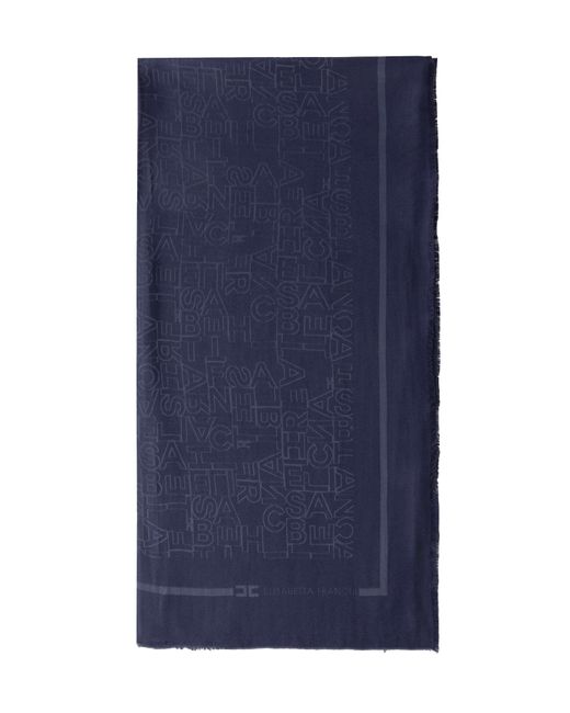 Pashmina Quadrata Blu Logo All-Over di Elisabetta Franchi in Blue
