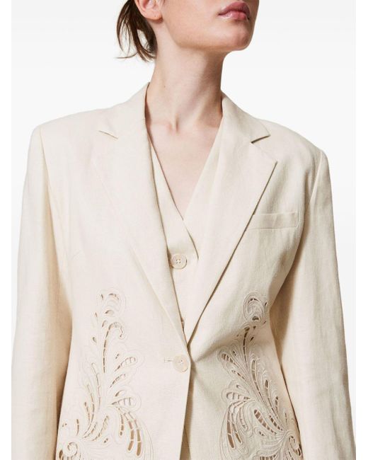 Giacca Blazer Con Ricami di Twinset in Natural